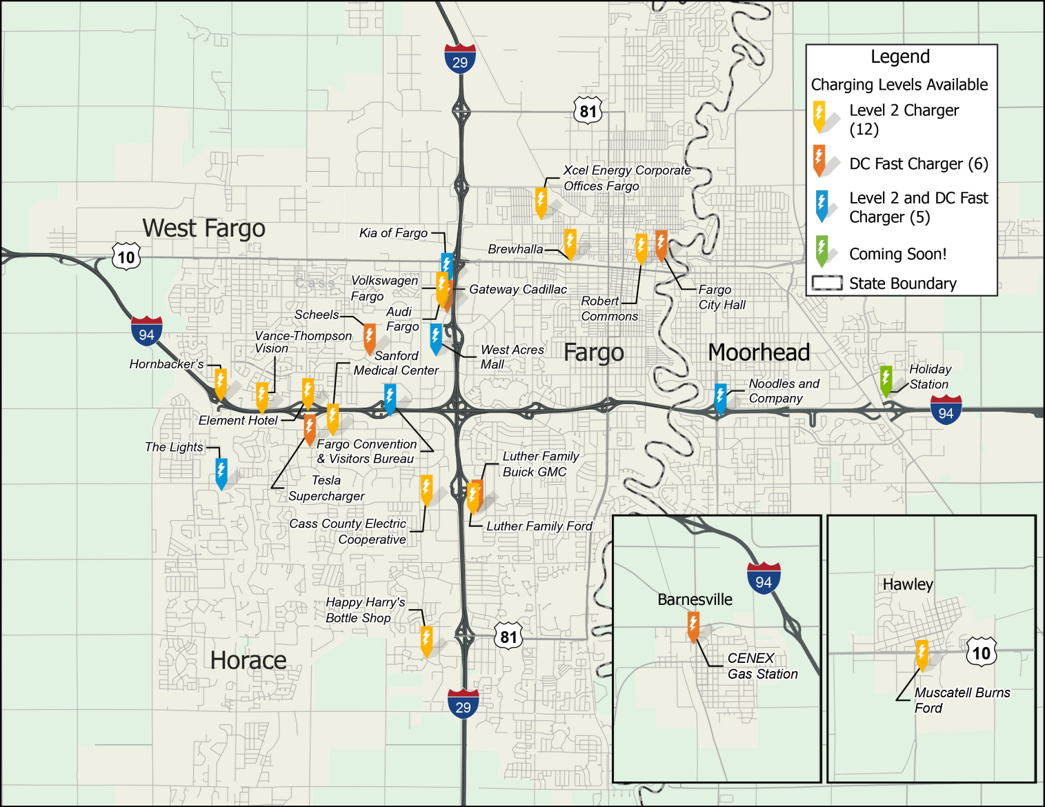 Existing EV Locations in the Fargo-Moorhead area